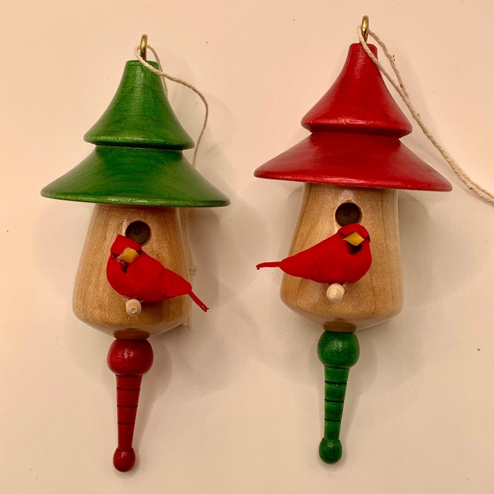 Handmade Hand Turned Wooden Birdhouse Maple Wood Cardinal Christmas Ornament